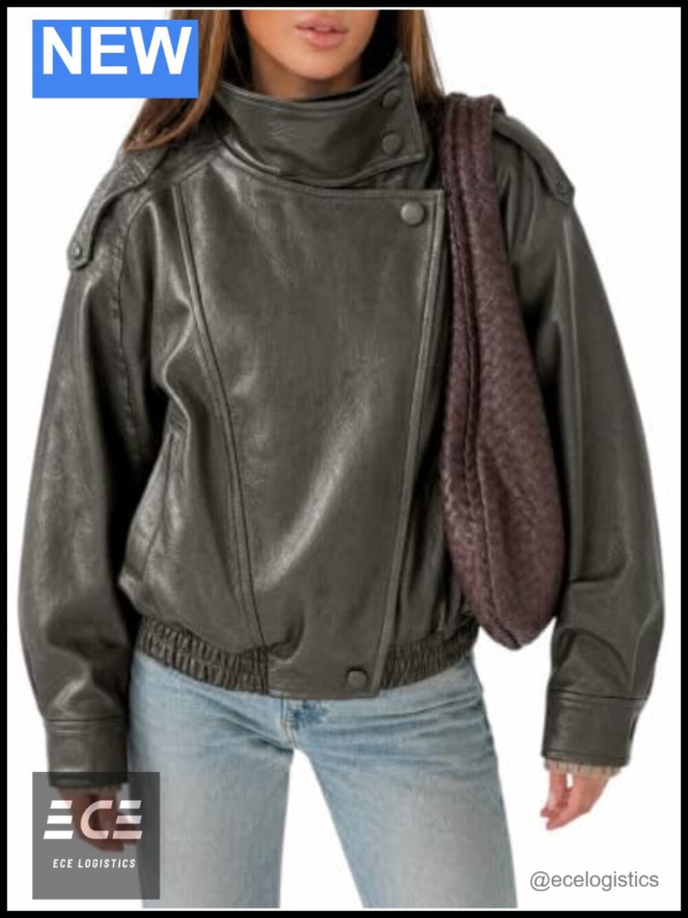 Faux Leather Oversized Zip Up Biker Bomber Jacket